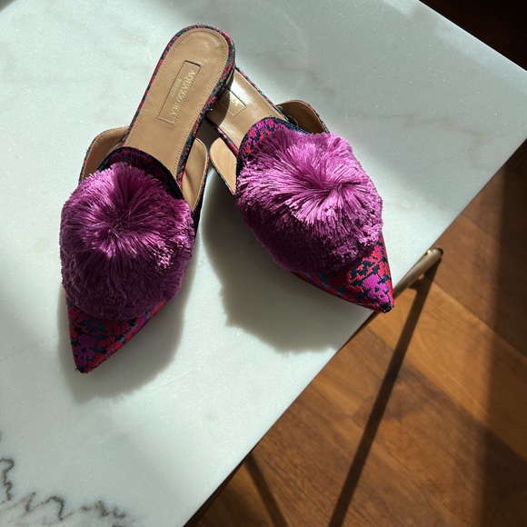 Aquazzura Size 6.5 powder puff pompom slippers - Picture 2 of 4